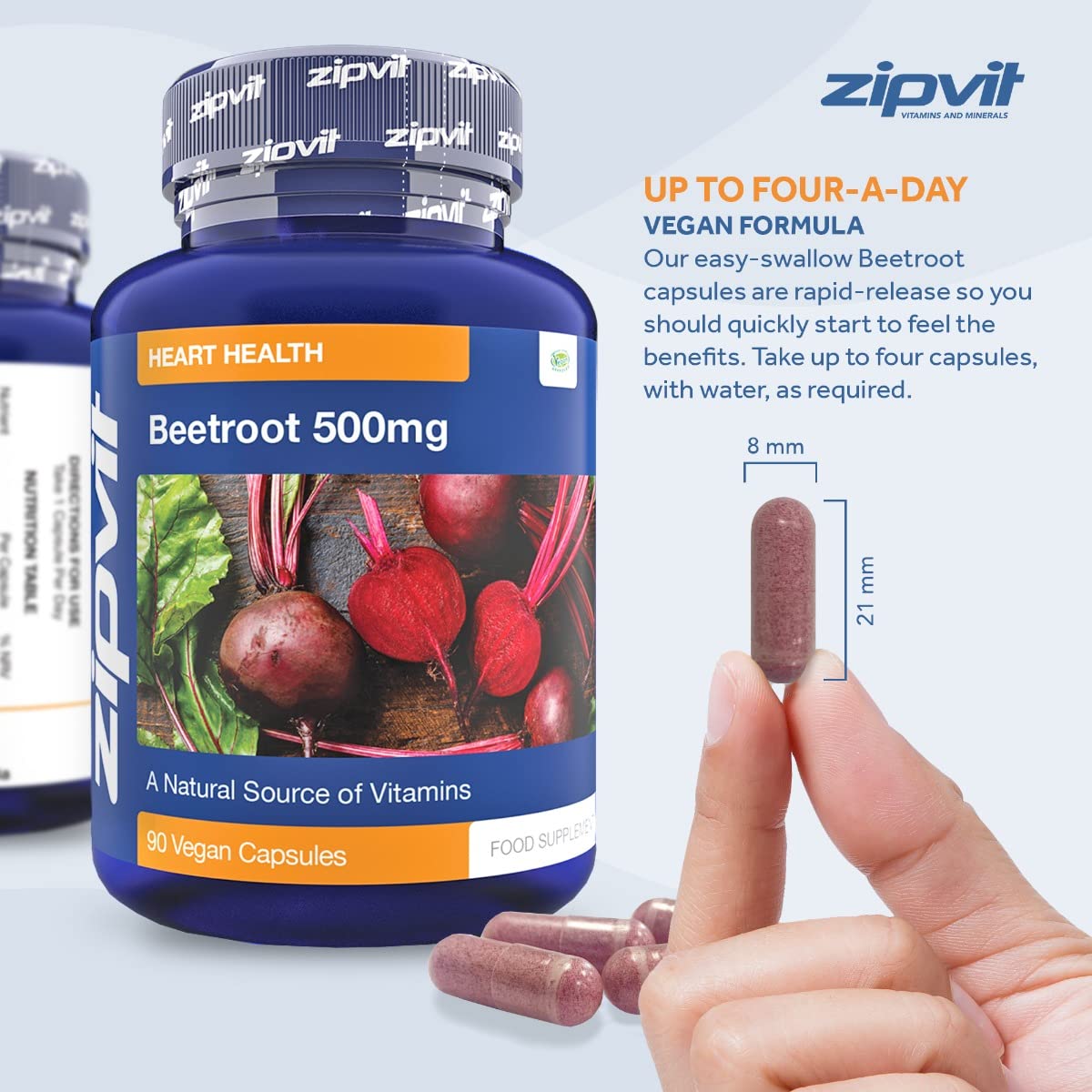 Zipvit Beetroot Extract Capsules 500mg, 90 Vegan Capsules, Naturally Rich in Vitamin A, B6, and C