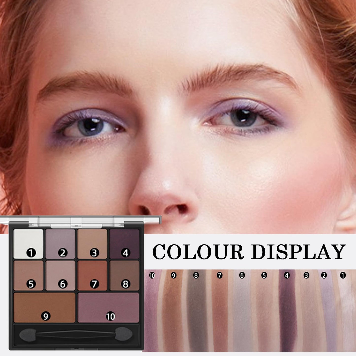 GEEWHILE Eyeshadow Palette Matte Eye Shadow Pallets Long Lasting 10 Eye Shadow Shades Smokey Makeup Highly Pigmented Purple Brown Eyeshadow Makeup Palette,Waterproof Eyeshadow With Dual-Ended Applicator Brush