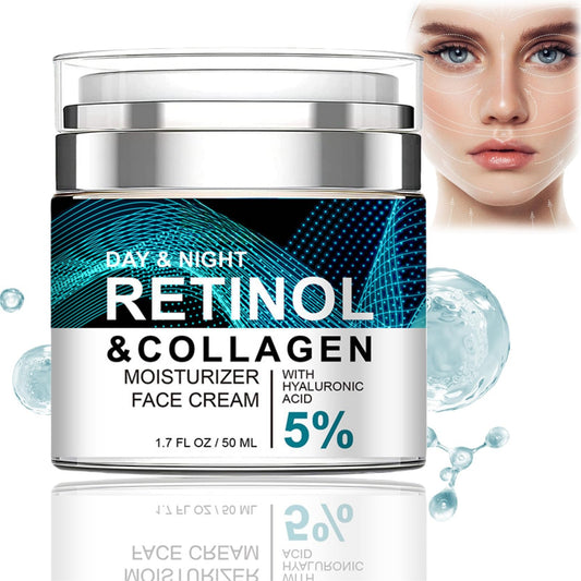 Jinjiar Retinol Collagen Cream with 5% Hyaluronic Acid,Retinol Face Cream with Collagen,Anti Wrinkle Face Cream,Anti Aging Face Cream,Retinol Serum for Face,Night Moisturiser,Day Cream for Women Anti Aging