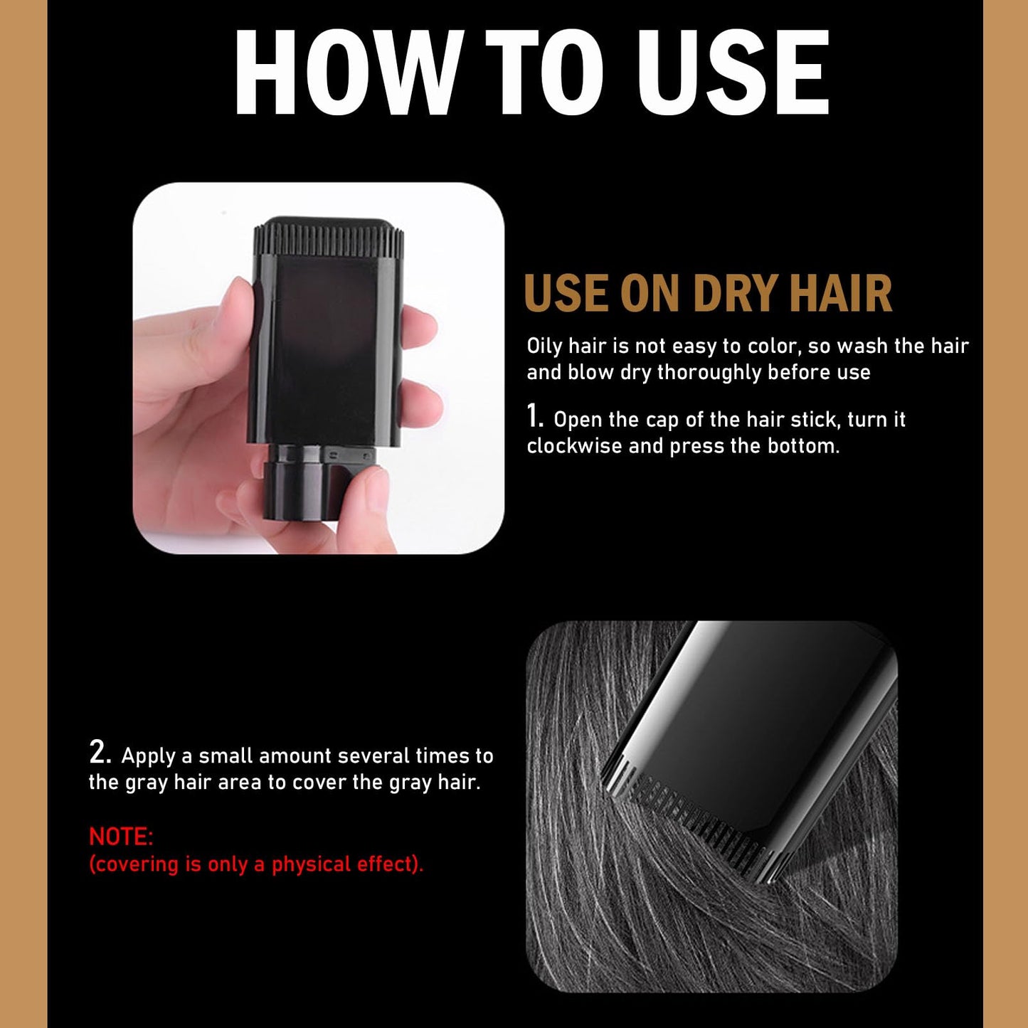 Hair Dye Comb, 2 in 1 Black Instant Hair Colour Stick with Built-in Comb, Hair Dye Stick for Gray Hair Coverage, Sweat-Proof & Portable Hair Concealer for Women & Men