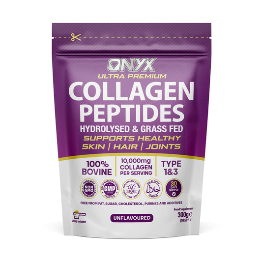 ONYX INGREDIENTS 101 Premium Collagen Powder 300g Hydrolysed Bovine Collagen Peptides Powder - Halal Certified - Healthy Skin, Hair & Joints - Collagen Supplements for Women & Men (30 Days Serving 300g)