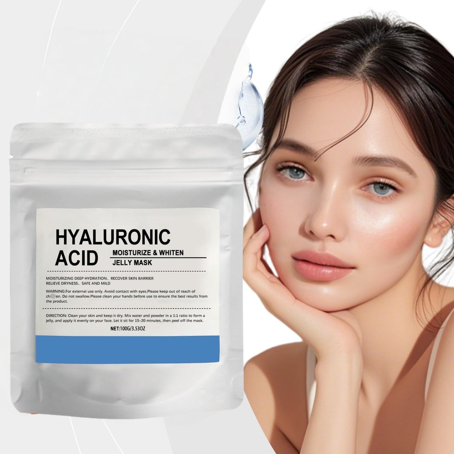 Oumun Hyaluronic Acid Powder,Natural Hyaluronic Acid Powder for Face Skincare,Hyaluronic Aci/d Jelly Mask for Face,Skin Hydr/ating and Moisturising,Water-Soluble,DIY Facial Serum,Hydr/ation Smooths Wrinkles