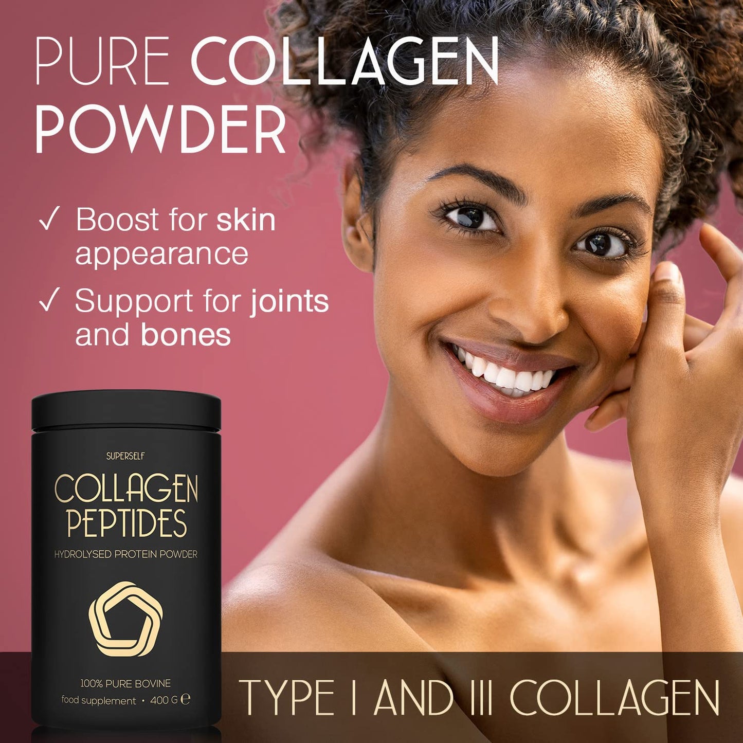 Premium Collagen Powder - Collagen Supplements for Women & Men - Pure Bovine Collagen Peptides 400g - Hydrolysed Collagen Type 1 and 3 for Skin, Hair & Nails - Tasteless, Dissolves Easily, Mixes Well