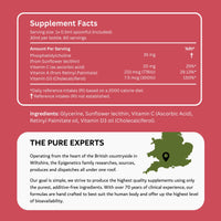 Epigenetics Kids Vitamins A, C & D for Children & Baby | Bones, Vision & Heart | Sugar Free Liposomal Liquid Multivitamin Supplement | 2 Month Supply | 30ml Bottle with Spoon. Vegetarian & UK Made