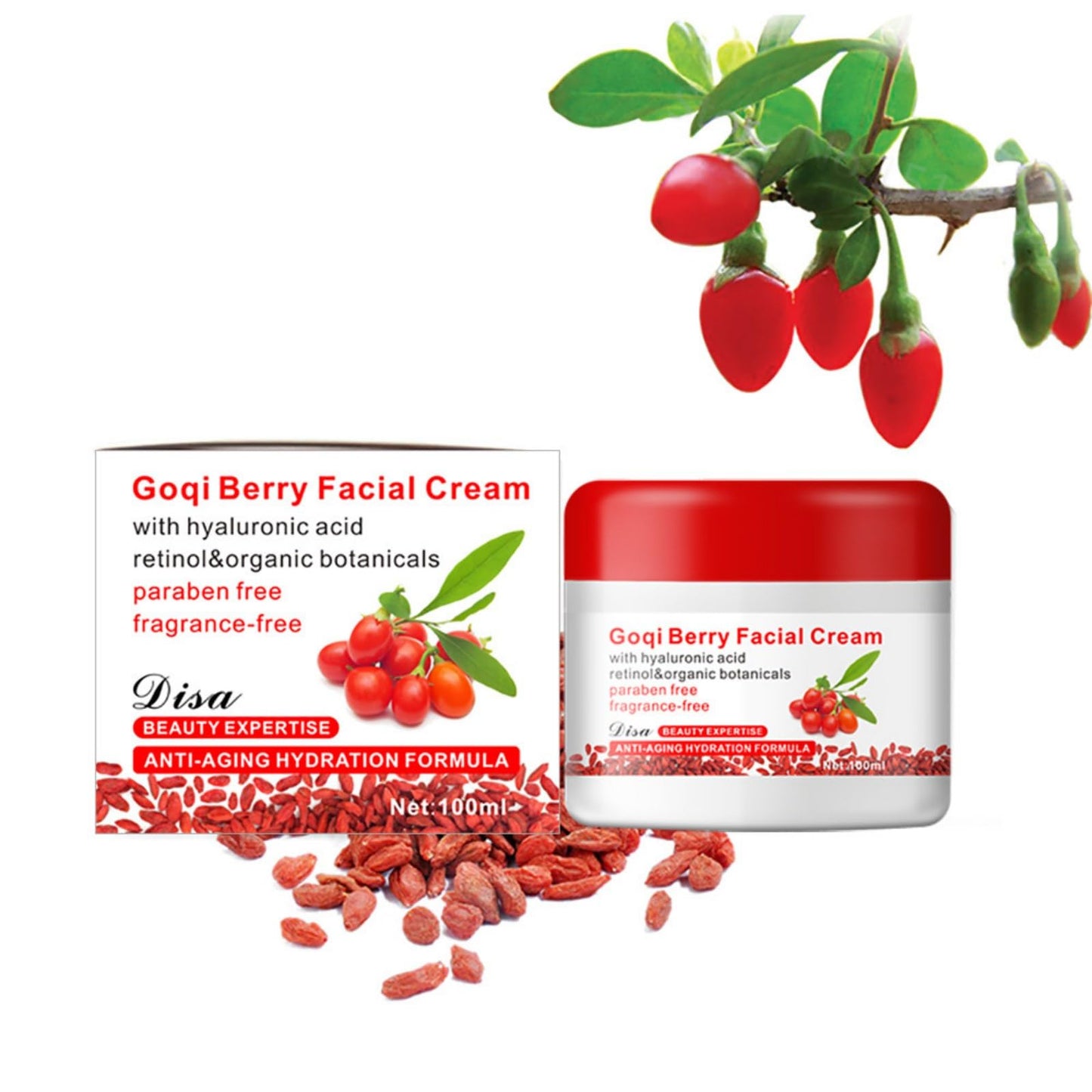 Goji Berry Facial Cream Wolfberry Facial Cream Nourishing Hydrating Skin Lightening Anti-Wrinkle Anti-Aging Skin Care Face Moisturiser 100g