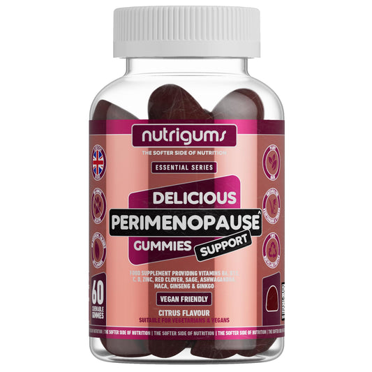 Nutrigums Perimenopause Support Gummy | Citrus Flavour | 60 Vegan Gummies | Red Clover, Ashwagandha, Maca, Ginseng, Sage, Ginkgo with VIT B6, B12, VIT D and VIT C | Nutritional Balance for Women by NUTRIGUMS®