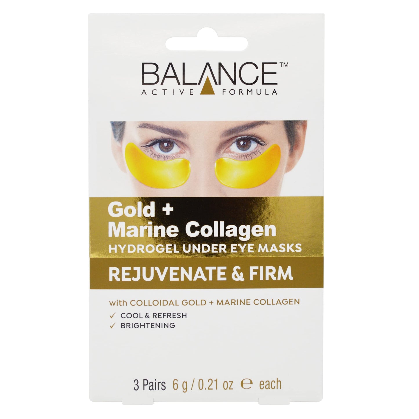 Balance Active Formula Gold & Marine Collagen Hydrogel Under Eye Masks (3 pack) Instantly Cool, Refresh & Revive Tired-Looking Eyes. Cruelty Free.