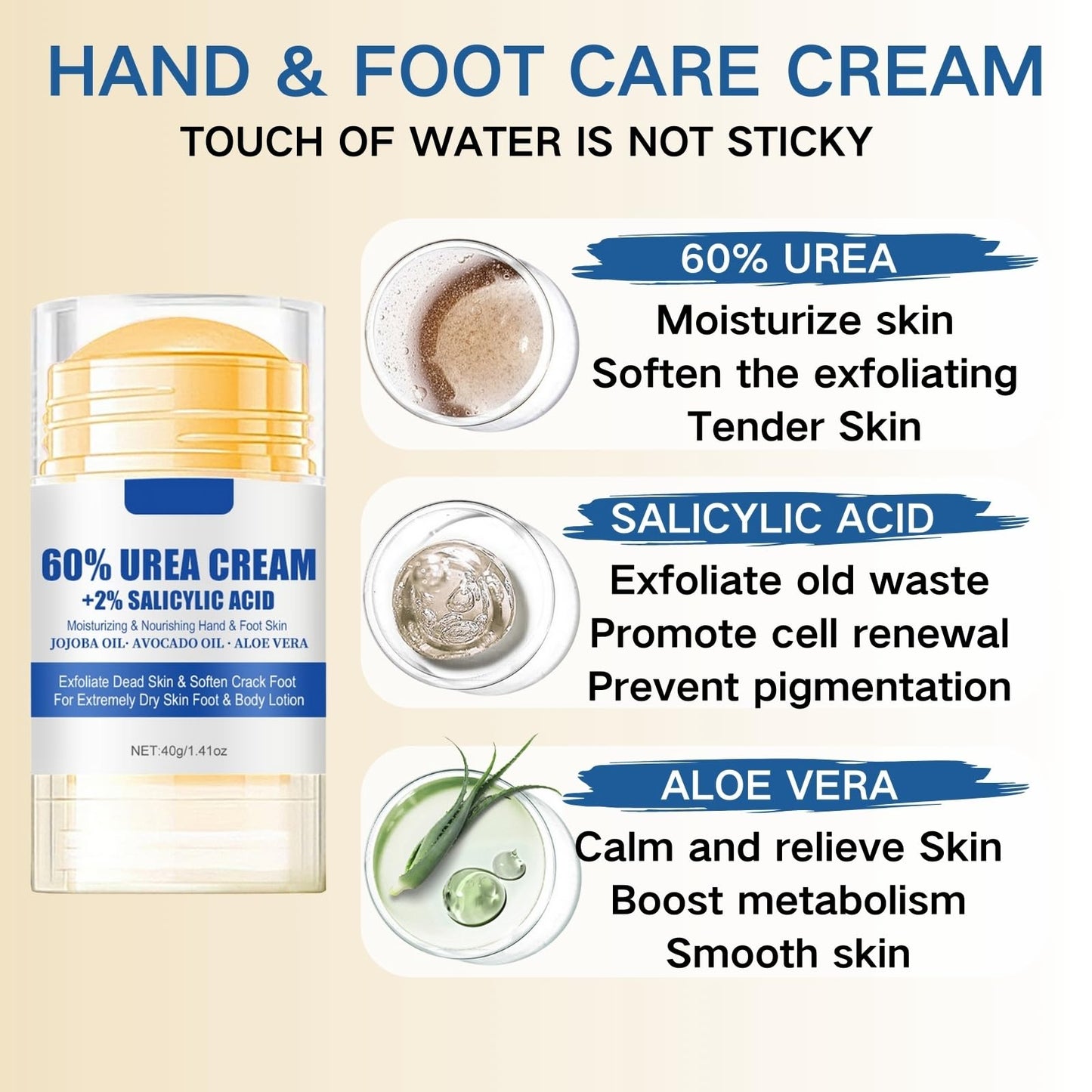 60% Urea Cream - Cracked Heel Repair Cream - Urea Foot Cream with Salicylic Acid, Aloe Vera- Foot Cream for Cracked Heels and Dry Skin - Skin Care for Foot Moisturiser (3PCS)