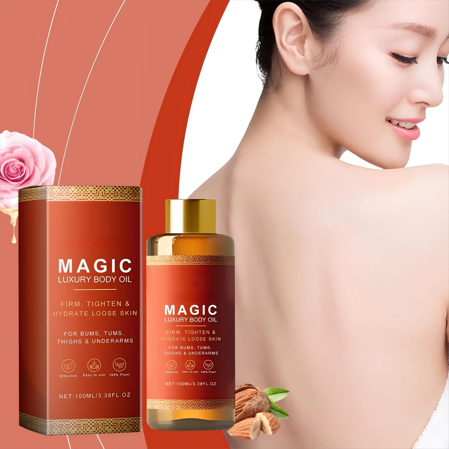 Dabacc 2Magic Body Oil Firming, 100ml Luxury Firming Body Lotion, Magic Massage Oil, Radiant Skin Natural Body Moisturizing Oil for Women