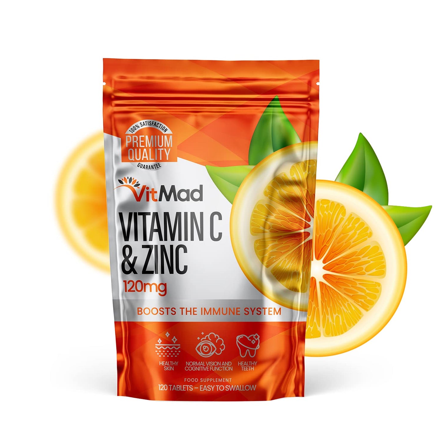 Vitmad Vitamin C (100mg) and Zinc (20mg) - 120 Tablets - Immune System Support - High Strength