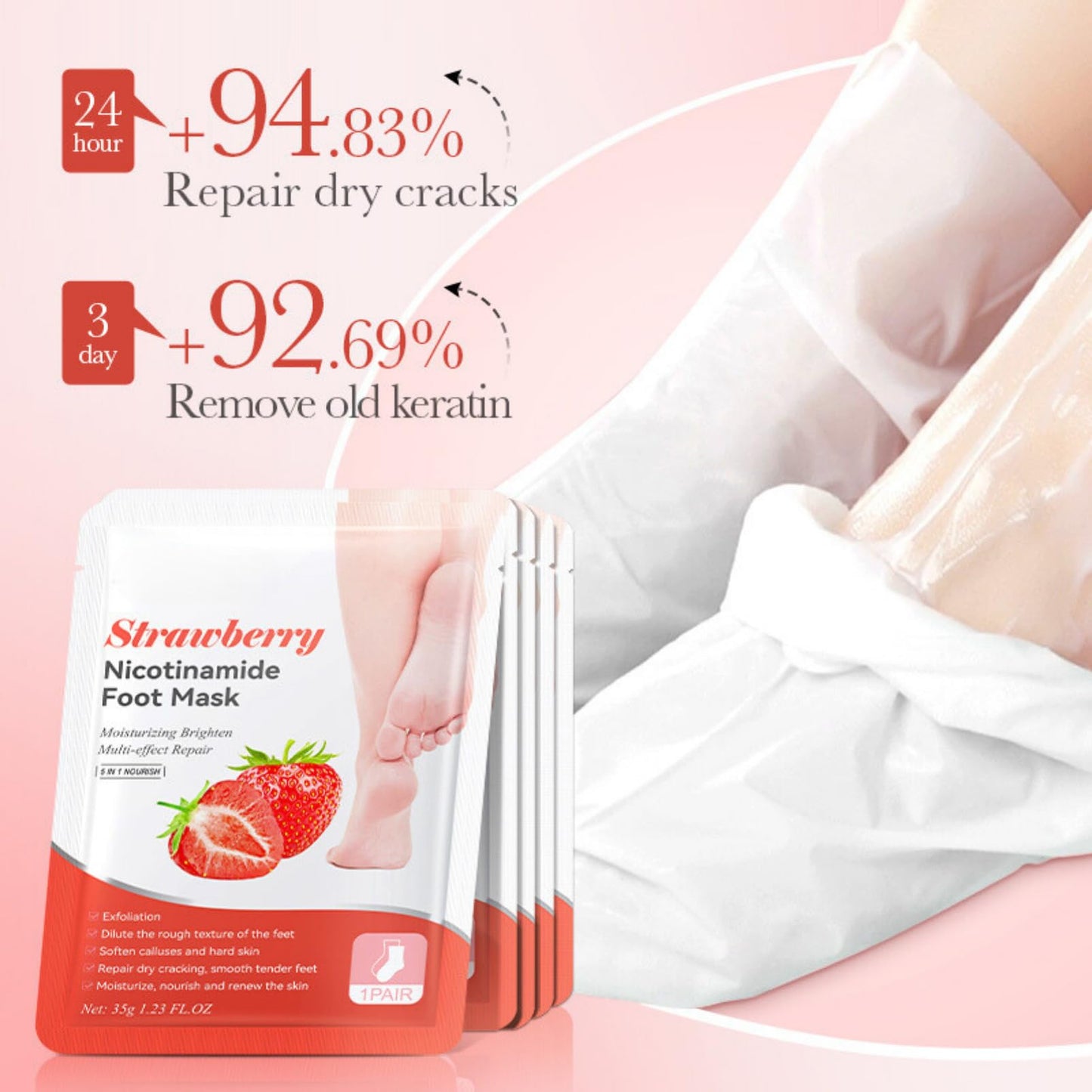 Foot Peel Mask - Foot Mask - Foot Peel Mask for Hard Skin - Foot Moisturiser Socks - Foot Exfoliator - Repair Heels & Removes Dry Dead Skin for Soft Feet 3 Pack (Strawberry)