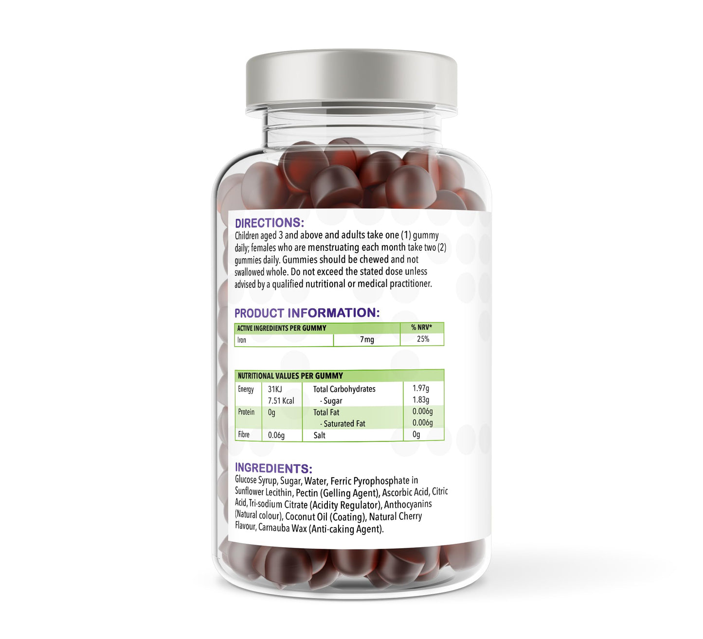 Iron Gummies with Vitamin C | for Teens & Aduts |High Strength Iron Supplement for Energy & Immunity | 150 Vegan Cherry Flavour Gummies | Gentle on Stomach | by vh1be