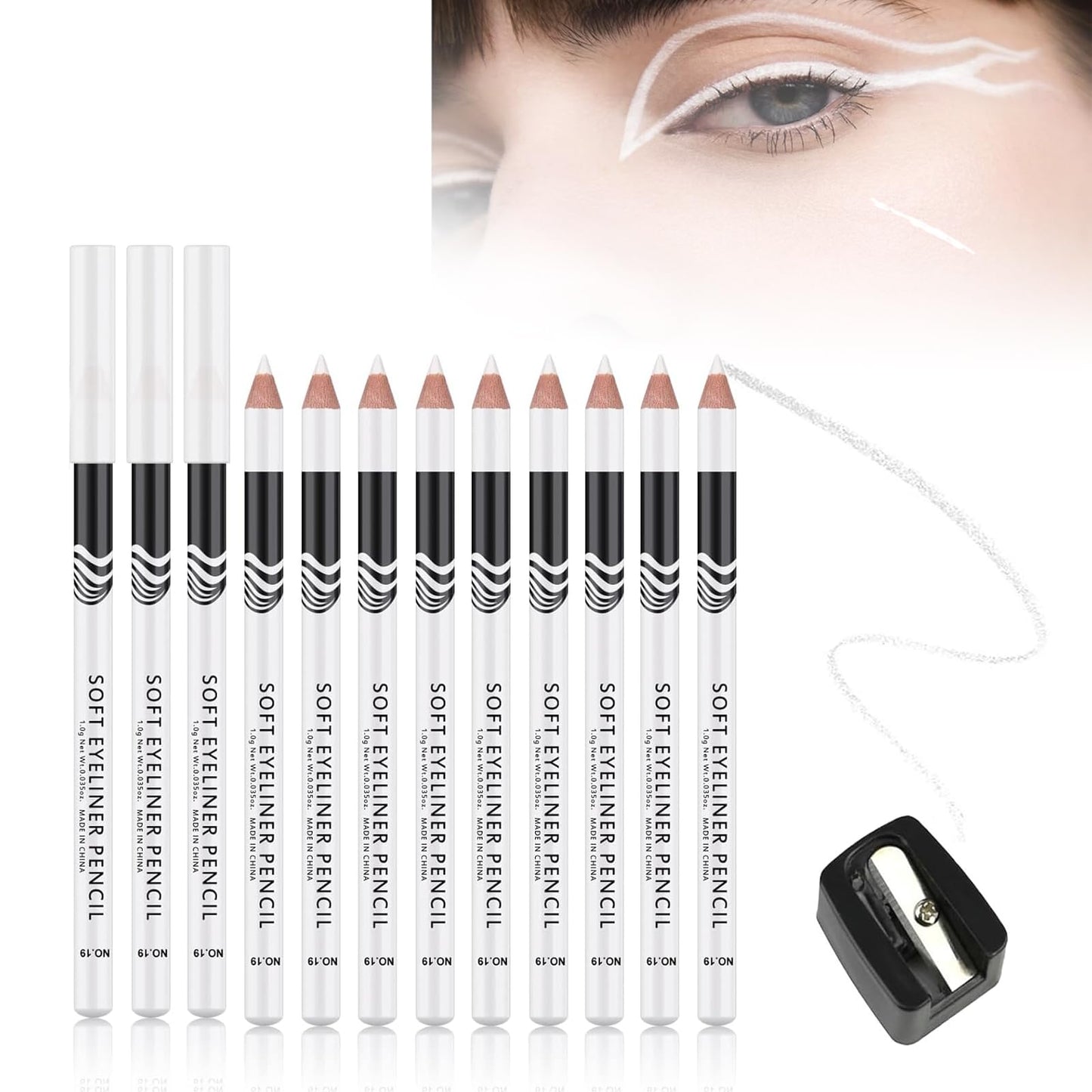 DEJIN White Eye Pencil 12 PCS White Pencil for Skin Marking, White Pencil Eyeliner, White Make up Pencil, White Skin Pencil - For Beginners or Professionals Eye Makeup, With Sharpener