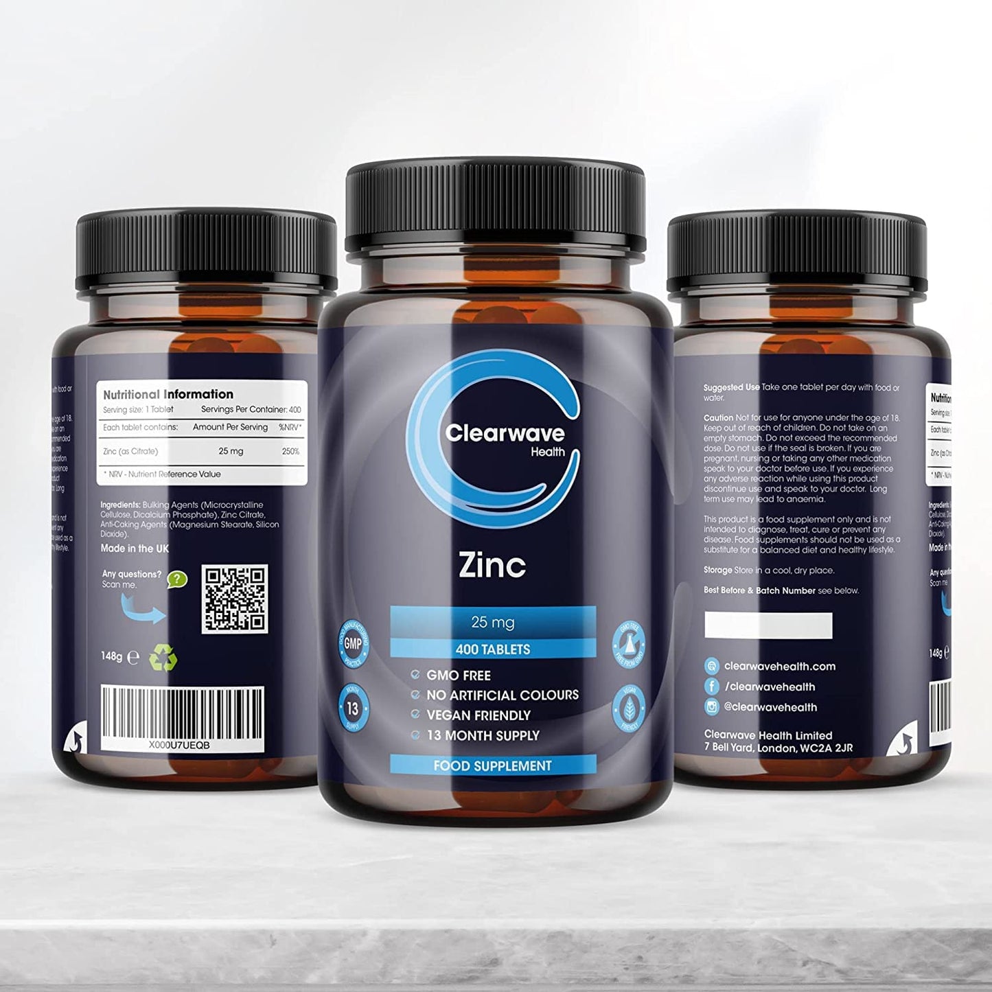 High Strength Zinc Tablets - 400 Vegan Zinc Tablets 1+ Year Supply - 25mg Zinc (max Safe Daily dose) per Tablet - Zinc Supplements for Skin, Hair and Nails - Immunity Supplement for Men and Women