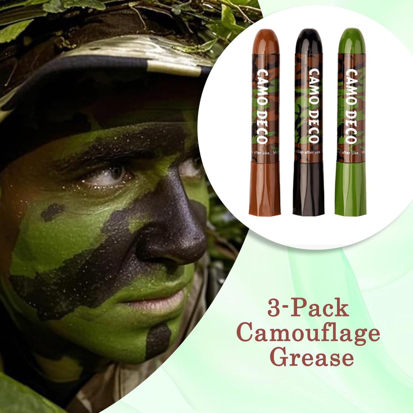 Camo Face Paint Stick Set , Waterproof & Sweat-Resistant Body and Eye Camouflage for Hunting, Military Training & Outdoor Survival– 3 Colors (Black/Brown/Green)
