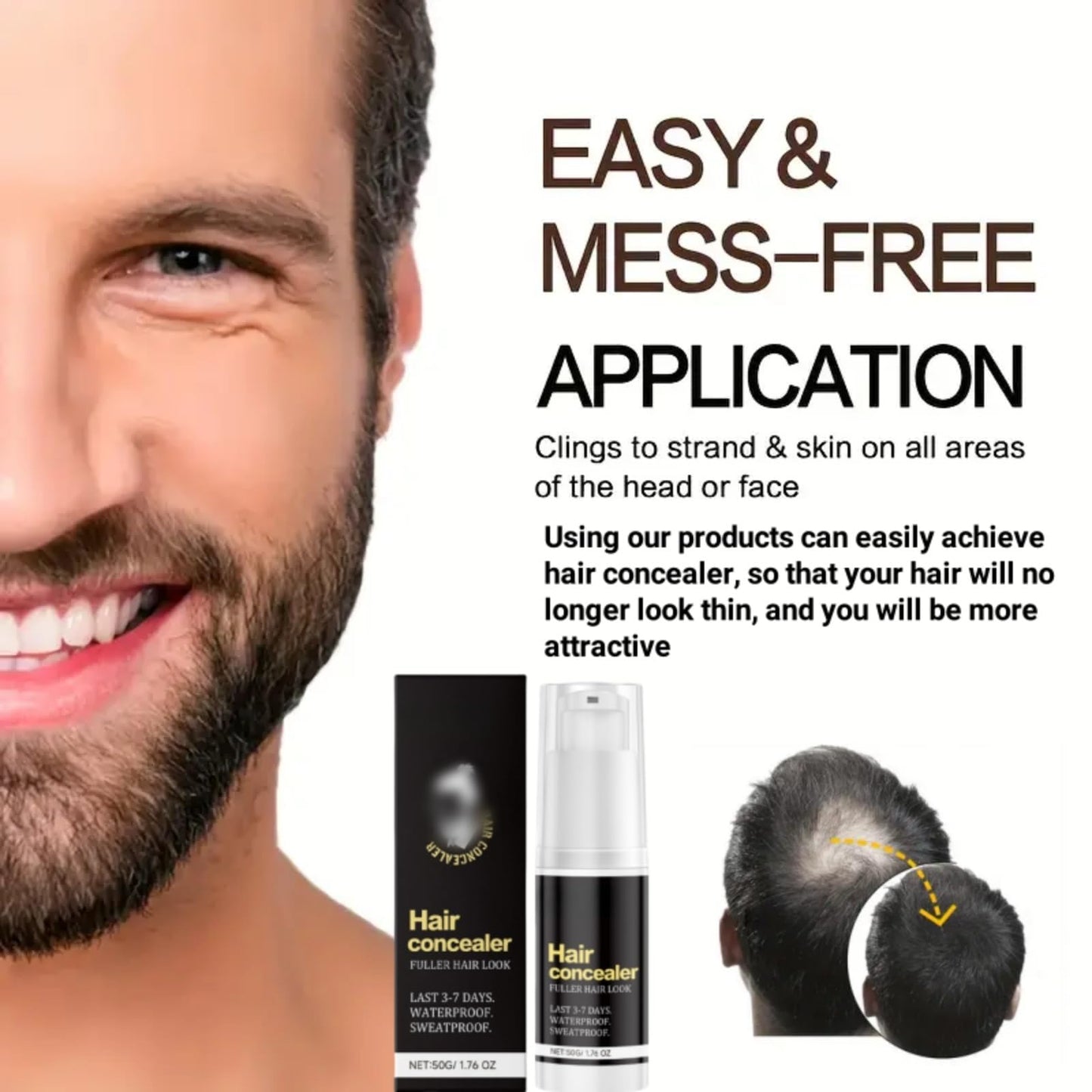 Hair Concealer,Hair Loss Concealer,Root Touch Up Hair Color,Water & Sweat Resistant Hair Loss Con-cealer,Easily Cover Loose Ha-ir,R-oot Cover Up,Ha-ir Root Touch Up,H-air Fibers for Men,Root Co-ver Up