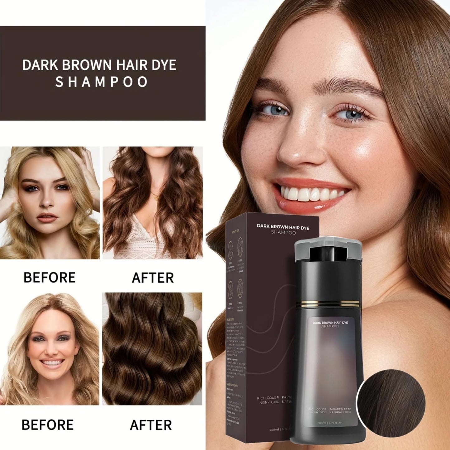 OuXing Polar Hair Dye Shampoo,Hair Care Instant Dye Shampoo,3 in 1 S/hampoo for Color Treated Ha/ir,Ha/ir Dy/e Shamp/oo Women,H/air Colour Sh/ampoo,Natural H/air D/ye Sh/ampoo,Colouring Sham/poo,Dark Brown
