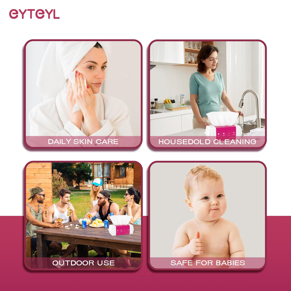 EYTEYL Disposable Face Towel 120 Count, Cotton Tissue Dry Face Wipes Skin Clean, Unscented and Ultra Soft Disposable Face Towelette for Washing Face, Makeup Removing (EF Pattern)