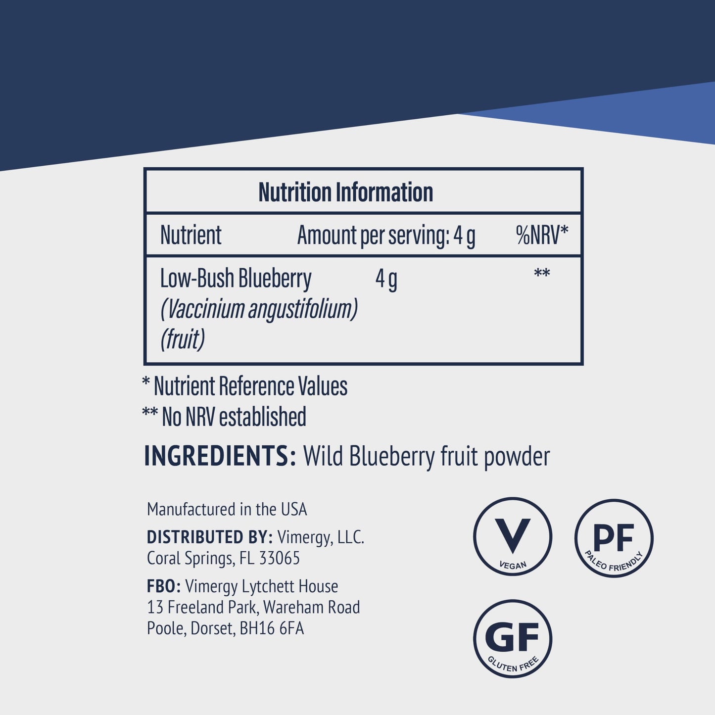 Vimergy Wild Blueberry Powder, 31 Servings – Wild Blueberry – Blueberry Powder from Whole Blueberries– Vegan Supplement – Formulated Without Added Sugar or fillers – Non-GMO & Gluten-Free (120g)