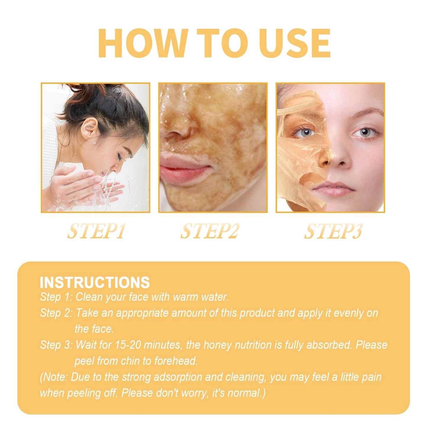 Oumun Honey Peel-Off Mask,Deep Clean Tearing Mask with Natural Propolis,Skin Clean Pores Shrink,Cutin Clean Skin Moisturize,Fa-ce Masks Skincare,Pe-el Off Face Masks,Fa-ce Pe-el Mask,Cleansing Fa-ce Mask