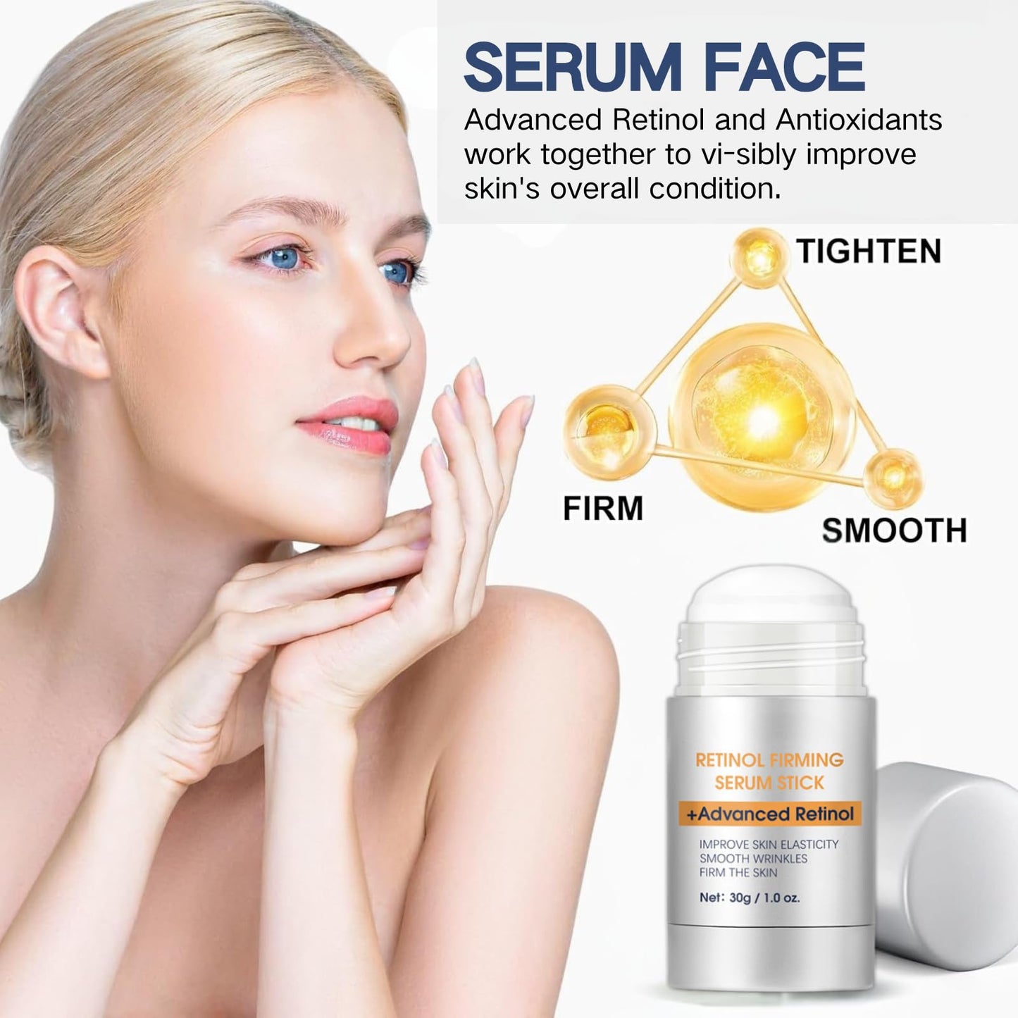 IZBEAUVO Retinol Firming Serum Stick - Retinol Eye Stick for Wrinkles & Skin Elasticity, Portable Face Tightening And Lifting with Advanced Retinol, Smooths Fine Lines & Firms Skin, 30g