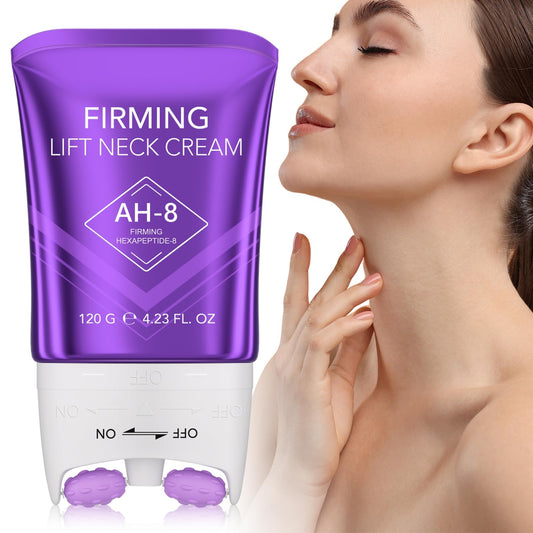 AH8 Firming Neck Cream Tightener Built-in 360 Degree Massage Roller for Lifting & Firming Turkey Neck/Face/Eye/Chest, Reducing Wrinkle/Fine Lines, Moisturizing & Hydrating & Smoothing|120G/4.23 Oz