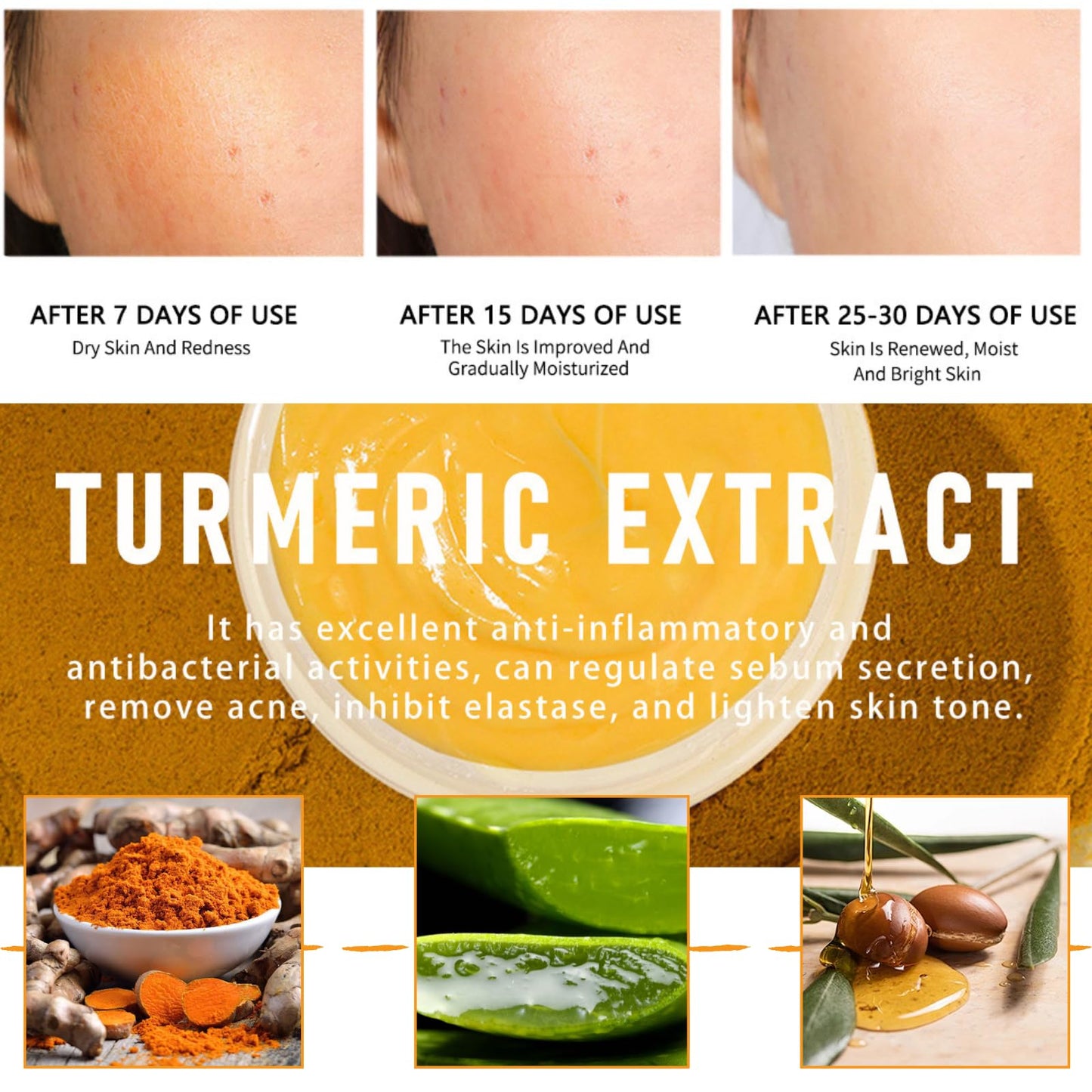 Korean Turmeric Face Cream - Anti-Aging Turmeric Cream & Face Moisturiser for Dull & Dry Skin - K Beauty Skincare with Hyaluronic Acid, Glycolic Acid, Aloe & Shea Butter - Ultra Glow Cream for Women