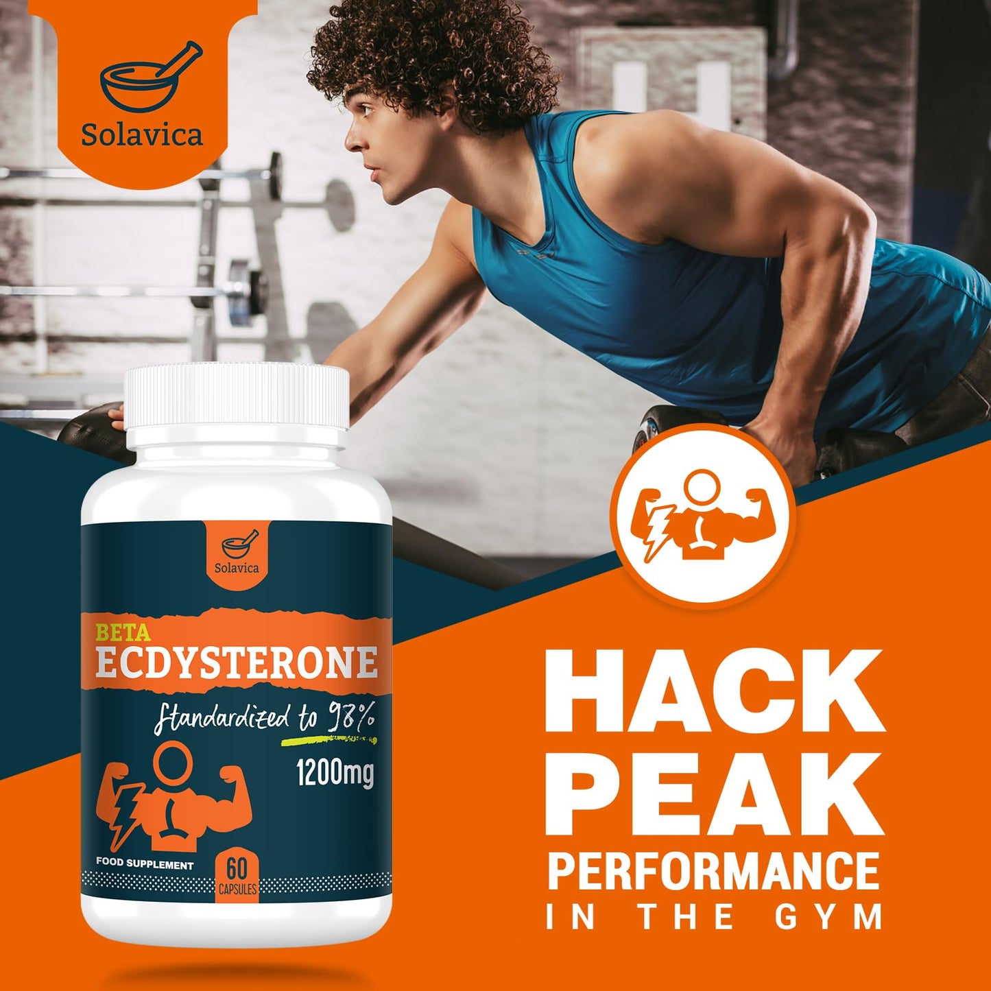 Solavica Beta Ecdysterone Supplement 1200mg Per Serving (60 Capsules)-1 Month Supply-98% Maximum Purity Ecdysterone for Endurance & Muscle Growth