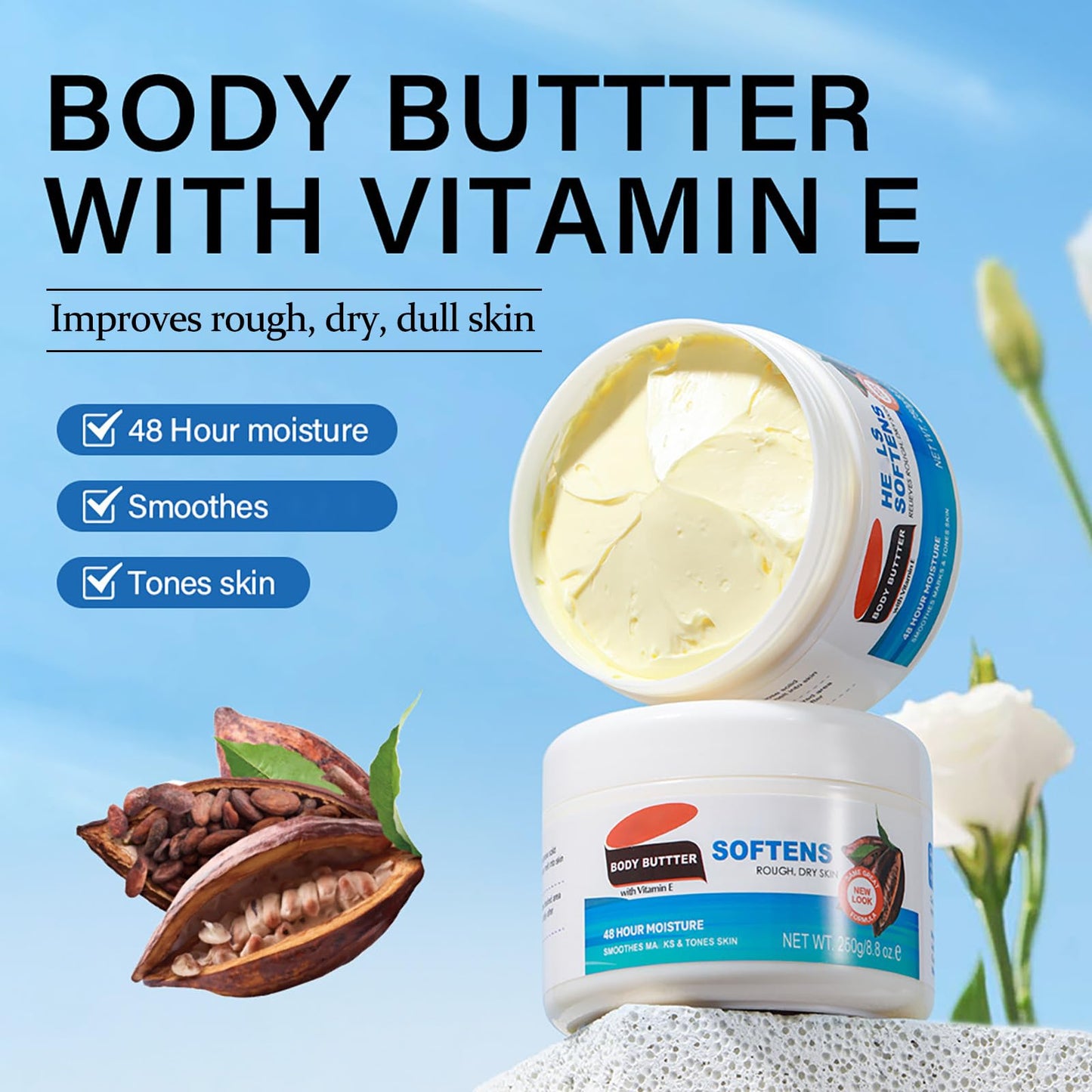 NatrLuxe Cocoa Butter Body Cream For Women – Deeply Hydrating & Nourishing Formula To Firm, Soften & Smooth Skin. Vitamin E Cream, Perfect For Daily Skin Care,Face & Body