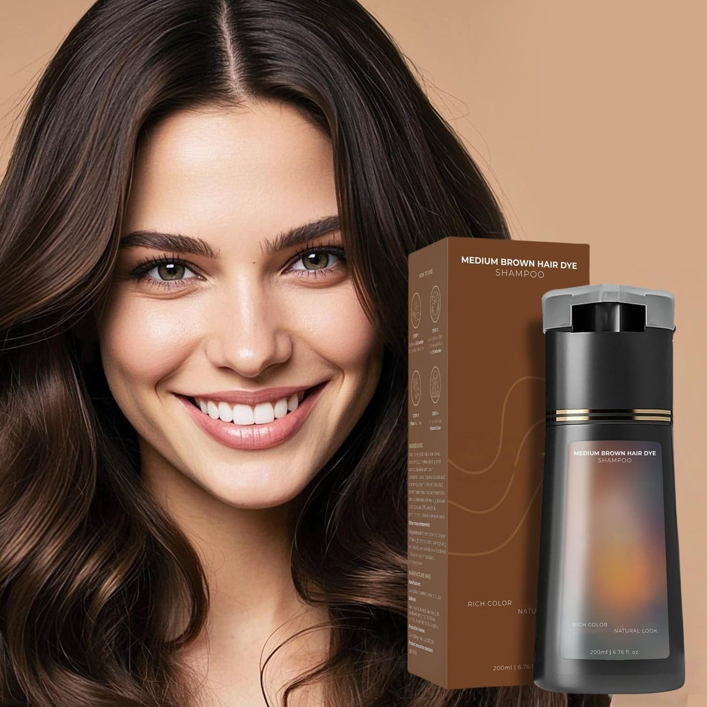 BigyQiu Polar Hair Dye Shampoo,Medium Brown Hair Care Instant Dye Shampoo,3-In-1 Sham/poo Color Treated Ha/ir,Instant Dy/e Sham/poo for Men and Women,Permanent Colour Sha/mpoo Cover Grey H/air,Medium Brown