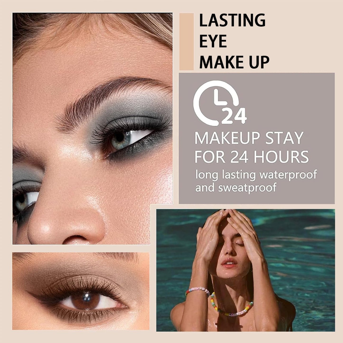 AuraAnge Black Eyeshadow - Matte Smokey Eyeshadow Palette - Intense Pigment Grey & Black Shades, Waterproof & Long-Lasting. Includes Dual-Ended Brush for Effortless Smokey Eye Looks, Suitable for Women