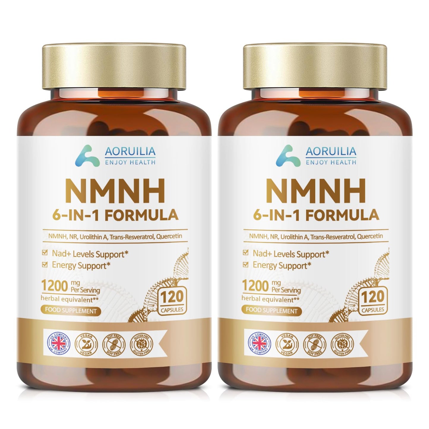 Aoruilia NMNH Supplement 1200mg, 6 in 1 NAD Alternative & Trans-Resveratrol Superior Antioxidant Blend with Max Absorption for NAD+ Booster & Energy Support, 120 Capsules,2 Pack