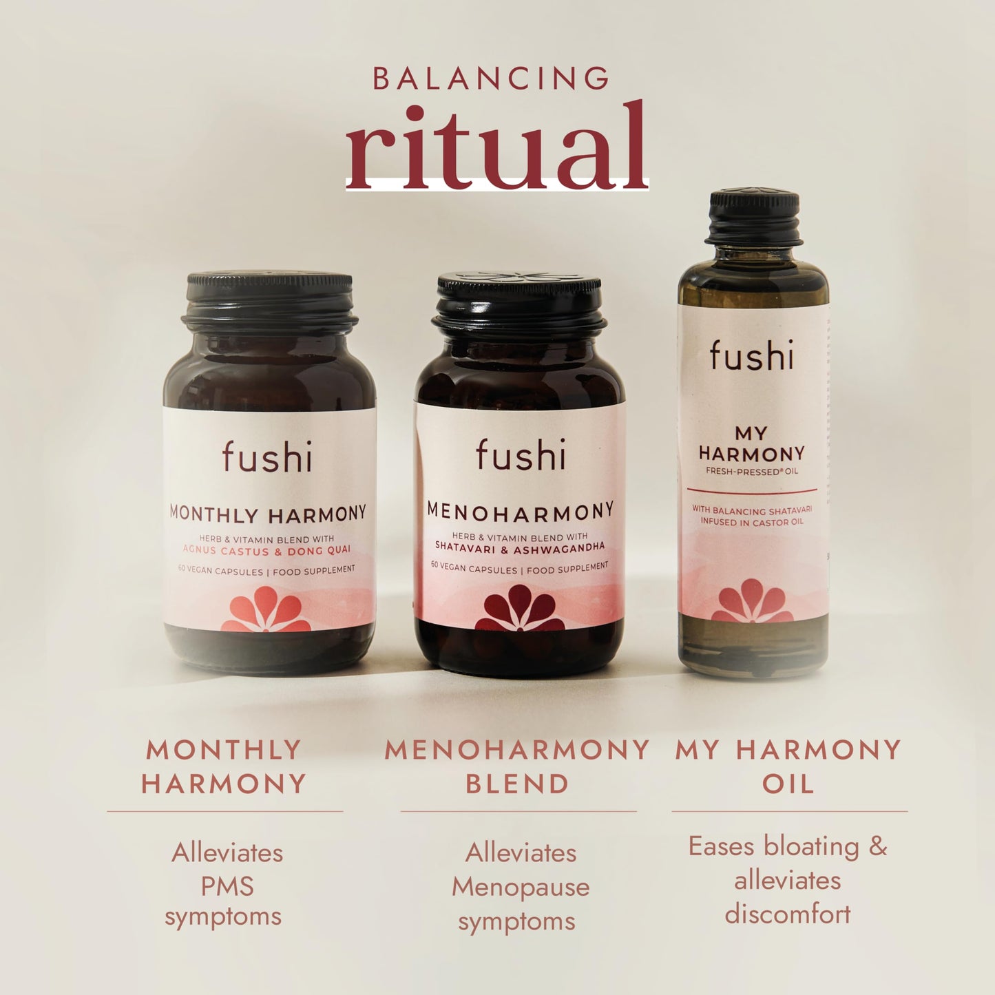Fushi My Harmony Oil 50ml - Herbal Infusion for Women's Balance & Wellness - Shatavari & Castor Oil for Bloating, Cramp Relief, Menopause, Soothing Discomfort