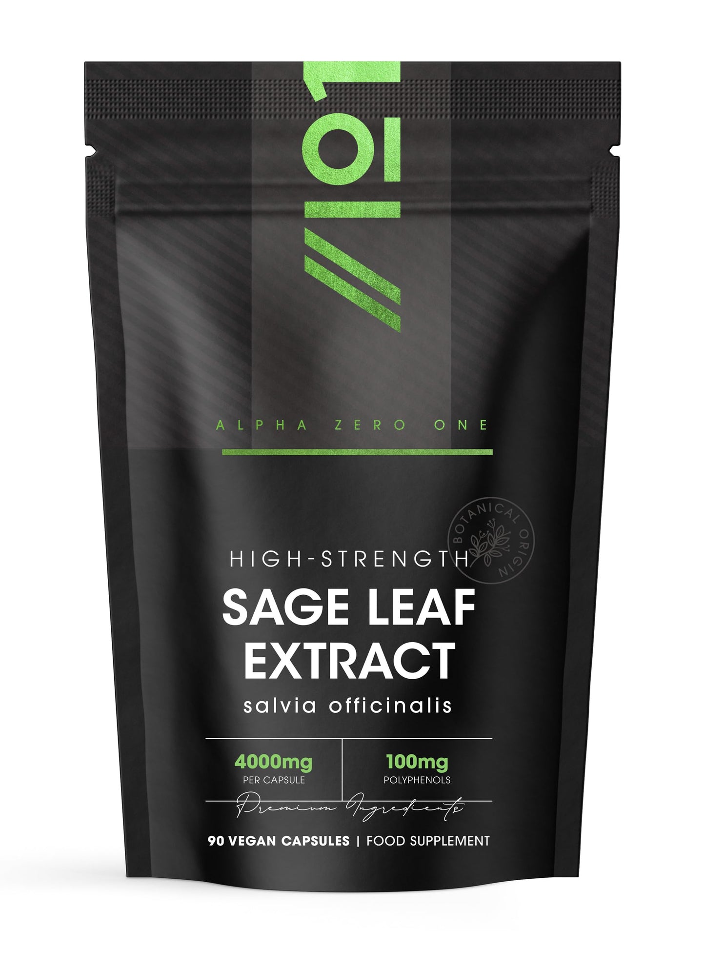 Sage Tablets for Menopause 4000mg – Standardised 20% Polyphenols (100mg) – 90 Vegan Capsules (3 Months Supply) – Resealable and Recyclable Pouch by Alpha01