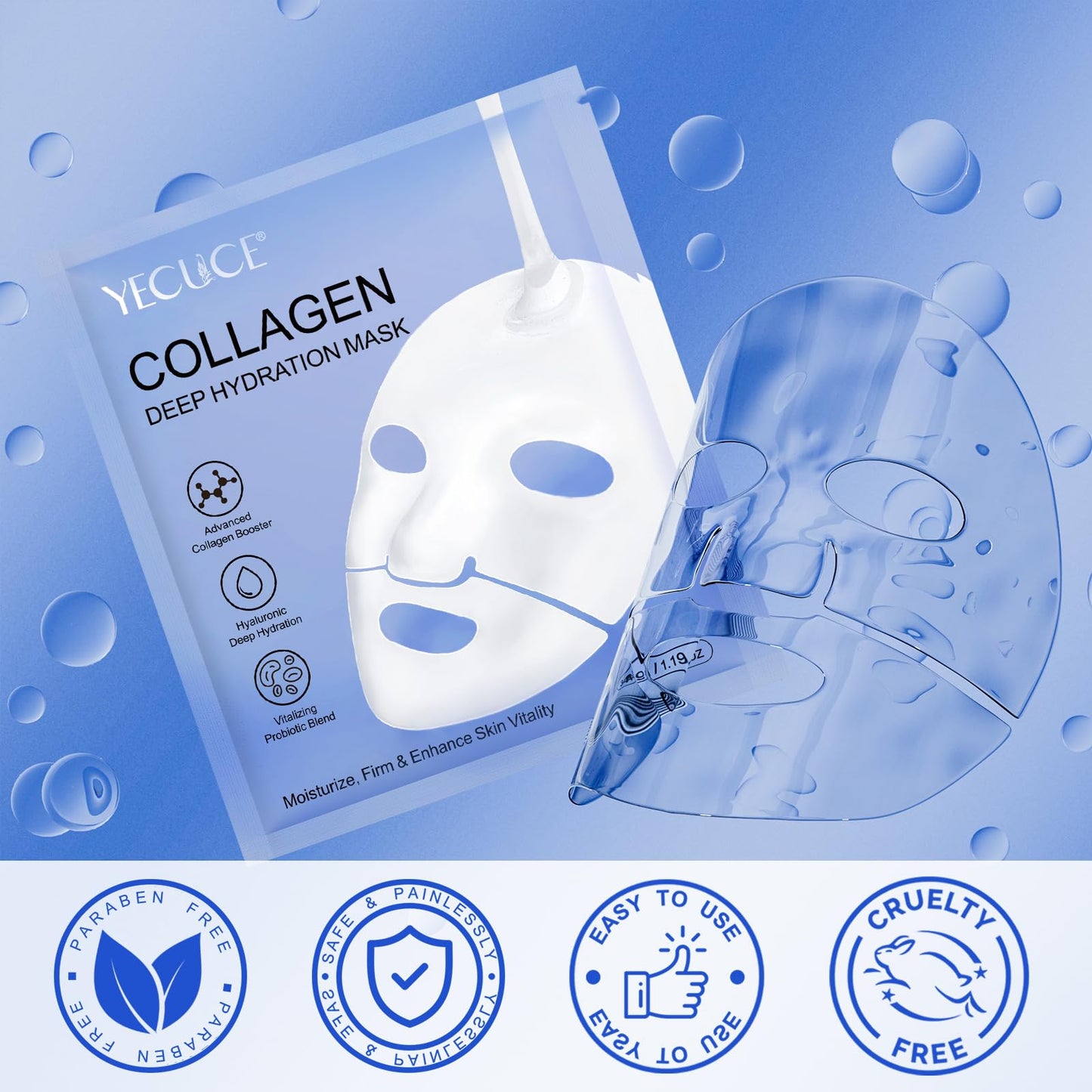Tamiodfo Bio Collagen Face Mask, Intense Hydration, Soothing & Hydrating Overnight Hydrogel Mask, Reduce Fine Lines & Wrinkles, Pore Minimizing, Elasticity Improvement, Anti Aging and Rejuvinating Sheets 6pcs