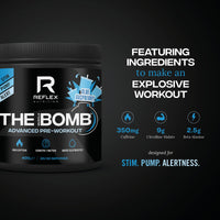 Reflex Nutrition Pre Workout The Muscle Bomb 350G Caffeine 9G Citrulline Malate 2.5G Beta Alanine Added Hydration Electrolytes (Blue Raspberry, 400G)