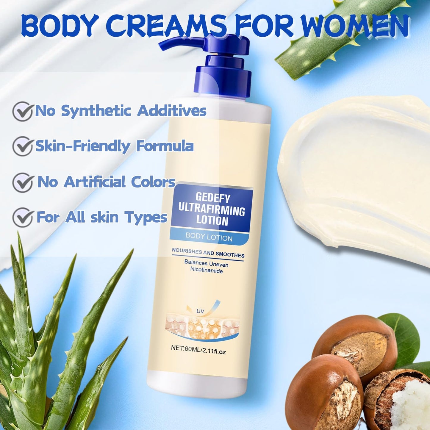 Ultra Firming Body Lotion with Niacinamide & Hyaluronic Acid -Skin Firming and Tightening Lotion for Dry & Aging Skin - Deeply Nourishes, Smooths & Improves Elasticity - Paraben-Free Skin Care (2PCS)