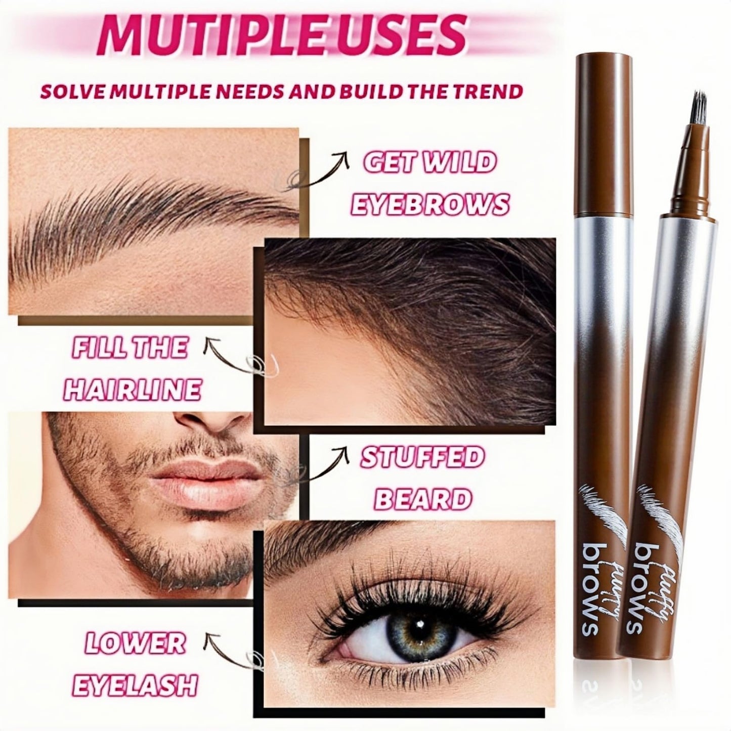 Taupe Eyebrow Pen & Magic Liquid Eyebrow Pen - Brow- Waterproof, Sweat-Resistant, Natural Hair-Like Strokes for Full. Fection Angled Brush Eyebrow Pencil, Flawless Brows – Color 04