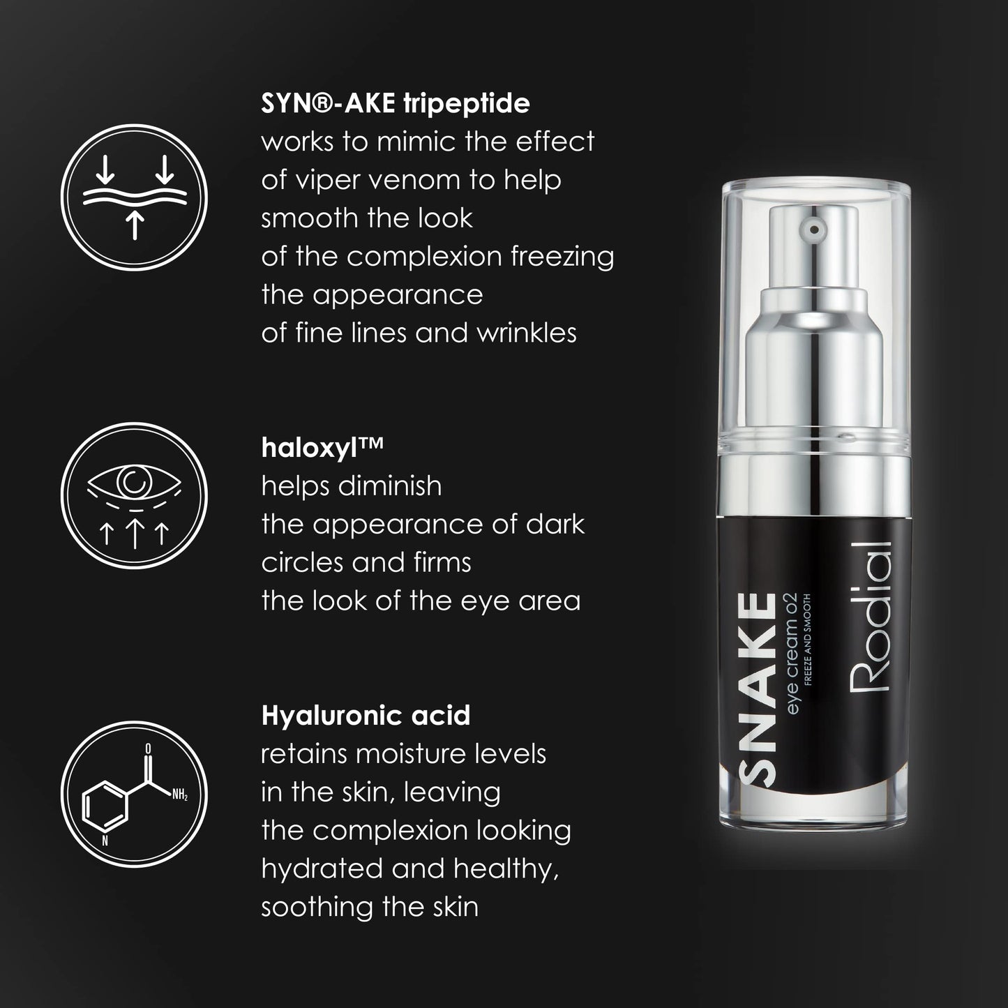 Rodial Snake Eye Cream 02 15ml, Firming Eye Cream for Wrinkles and Fine Lines, Lightweight and Velvety Cream Formula, Tripeptide Technology for Smooth Skin Tone
