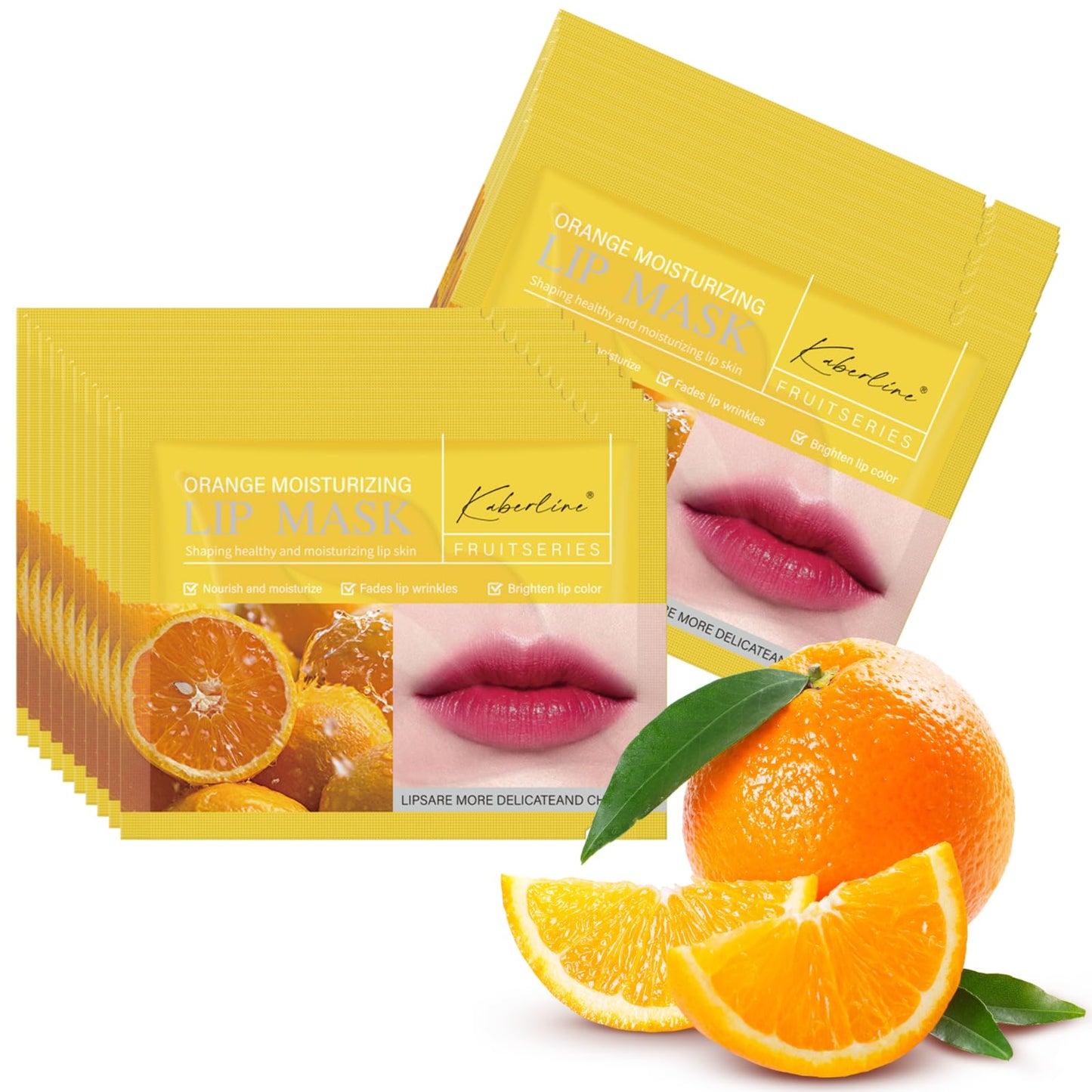 IZBEAUVO 20PCS Orange Collagen Lip Mask,Lip Moisturiser Mask,Plumping Lip Balm Mask For Dry Lips,Nourish & Anti-Wrinkle & Brighten Lip,Lip Exfoliator,Tinted Lip Balm Jelly Mask,Lip Care Set