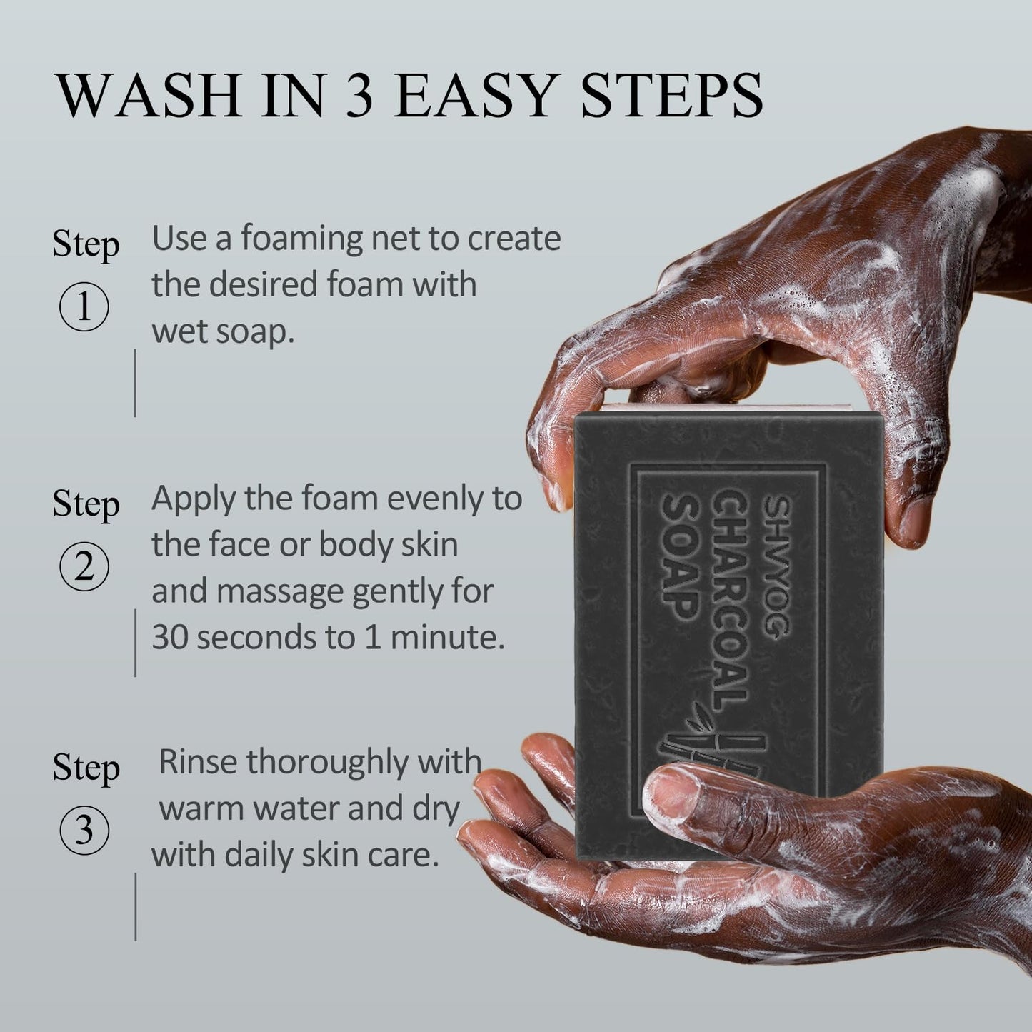 Bamboo Charcoal Soap, Salicylic Acid Soap Bar, Men's Cleansing Soap with Exfoliating Particles, AHA Soap for Oil Control, Pore Shrinking, Remove Blackhead Acne for Face and Body, 3x100g
