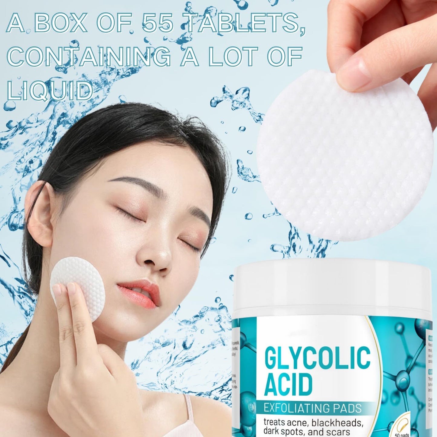 Glycolic Acid Pads - Cleansing Pads - Face Wipes With Vitamins B5, C & E - Face Exfoliator Pad Face Pads Toner Pads - Exfoliating Pads for Skin Repair Treat Acne Reduce Blackheads 50pcs