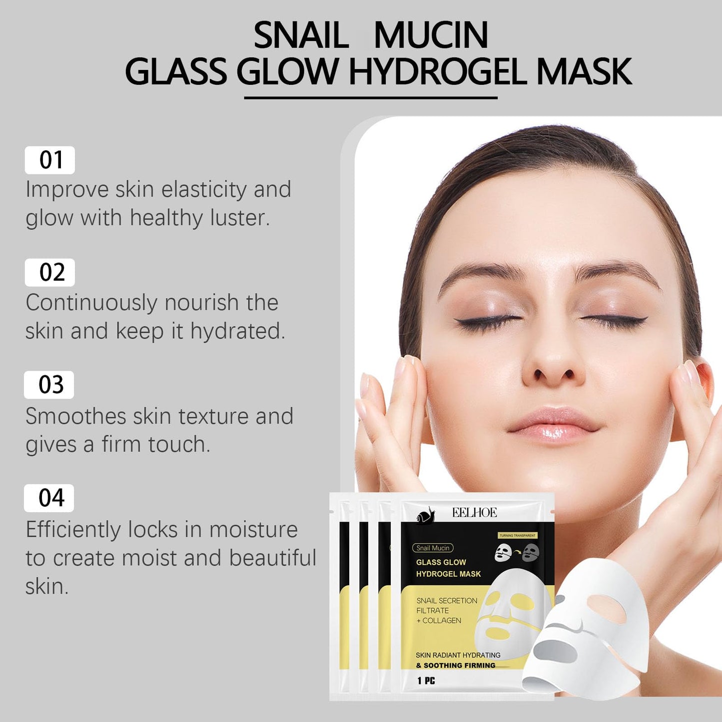 4PCS Collagen Mask for Anti Aging - Snail Mucin Collagen Face Mask - Glass Glow Hydrogel Face Masks Skincare - Hydrating, Lifting and Firming Facial Mask - Anti Wrinkle Face Mask - Face Masks Beauty