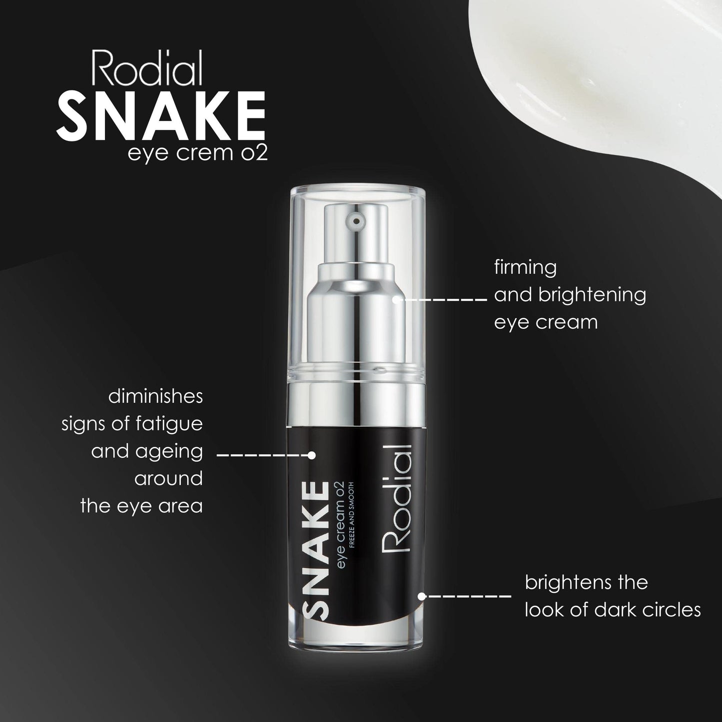 Rodial Snake Eye Cream 02 15ml, Firming Eye Cream for Wrinkles and Fine Lines, Lightweight and Velvety Cream Formula, Tripeptide Technology for Smooth Skin Tone