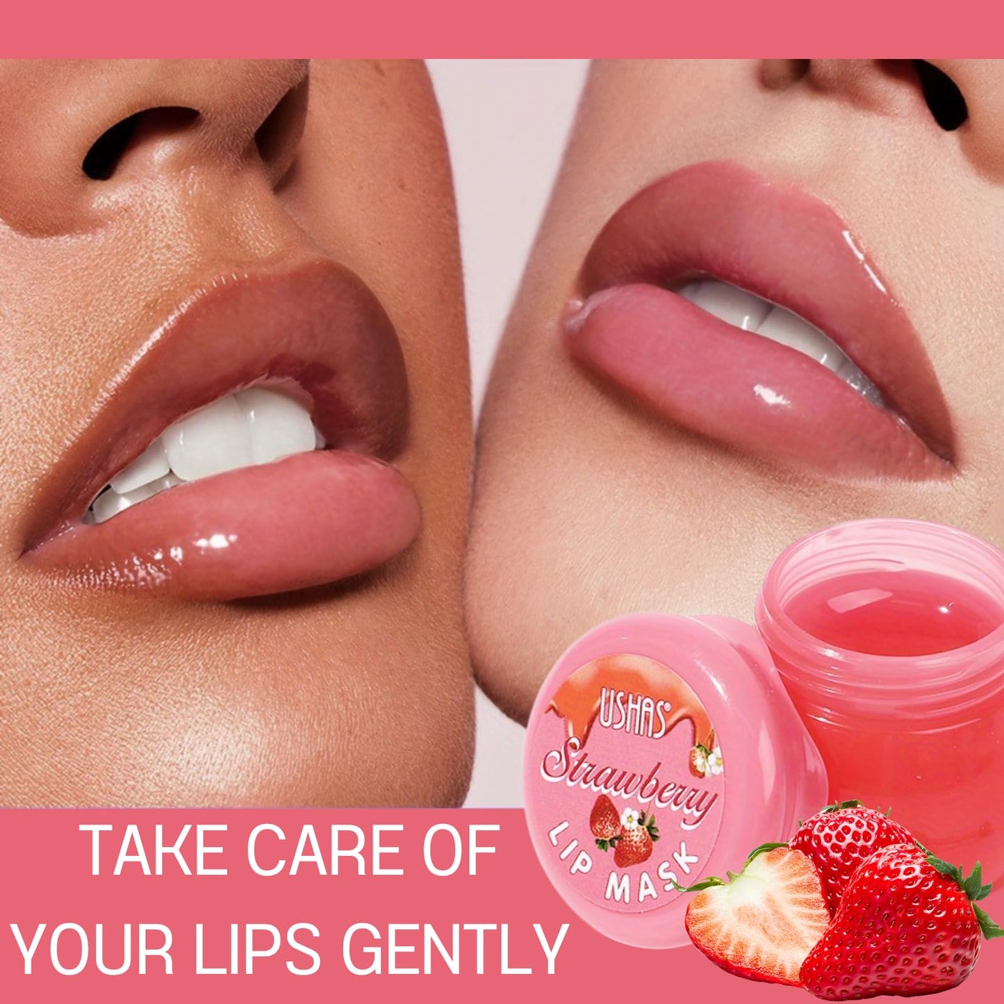 TBeautfave Lip Sleeping Mask, Strawberry Lip Mask Overnight Lip Balm Lip Oil Lip Moisturiser Nourishing for Dry Chapped Peeling Cracked Lips Lip Plumper Fades Lip Lines Lip Repair Lip Care