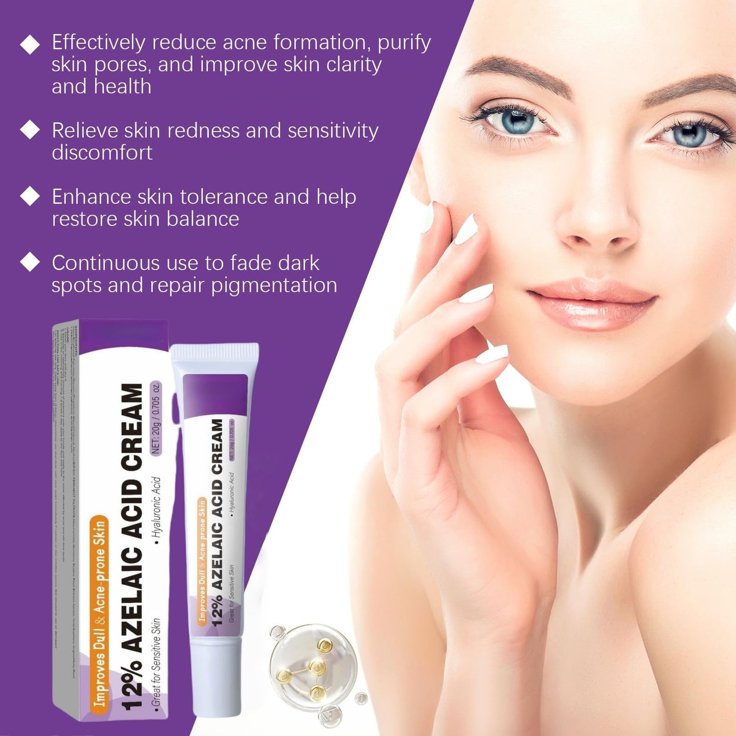 Fankayi Azelaic Acid Serum Cream,Face Hyaluronic Acid for Redness & Dark Spots,Brightening Face Skin Care Treatment,Dark Spot Remover,Brightening Serum,Whitening Freckle Cream,Dark Spot Correcting Serum