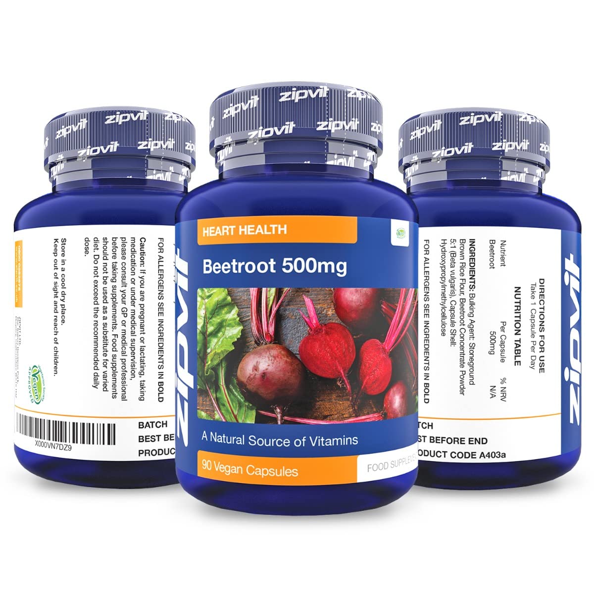 Zipvit Beetroot Extract Capsules 500mg, 90 Vegan Capsules, Naturally Rich in Vitamin A, B6, and C