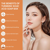 IREV Turmeric Soap with Kojic Acid, Turmeric Soap Bar For Face and Body, Kojic Acid Soap For Dark Spot Remover Brightening Turmeric Soap Bar for Acne Face Bar For Cleansing Exfoliating Wash 200g