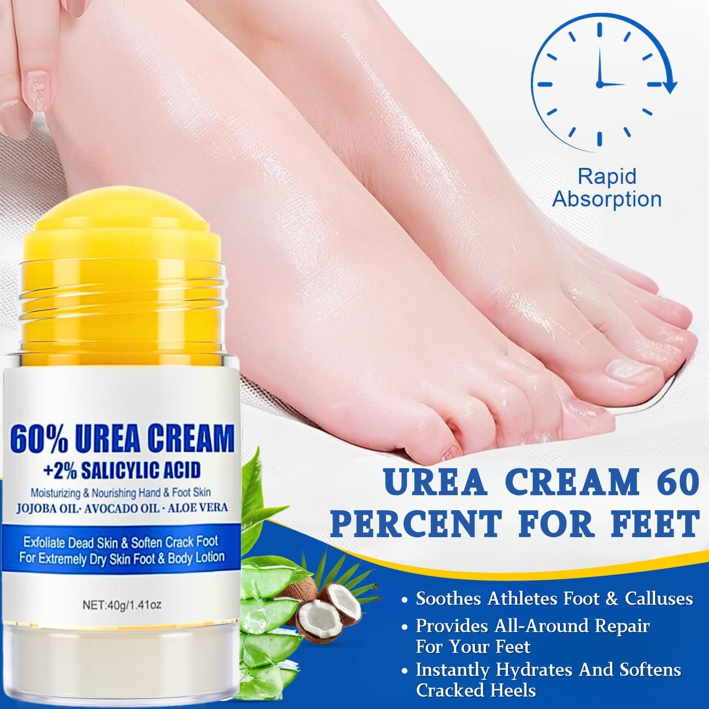 MrCuvaryas Urea Foot Cream 60 Percent Heel Balm Stick Set & Foot File Set, Urea Cream for Feet, 2% Salicyl - ic Acid Foot Cream for Cracked Heels and Dry Skin Cracked Heel Repair Cream Stick, Foot Moisturiser