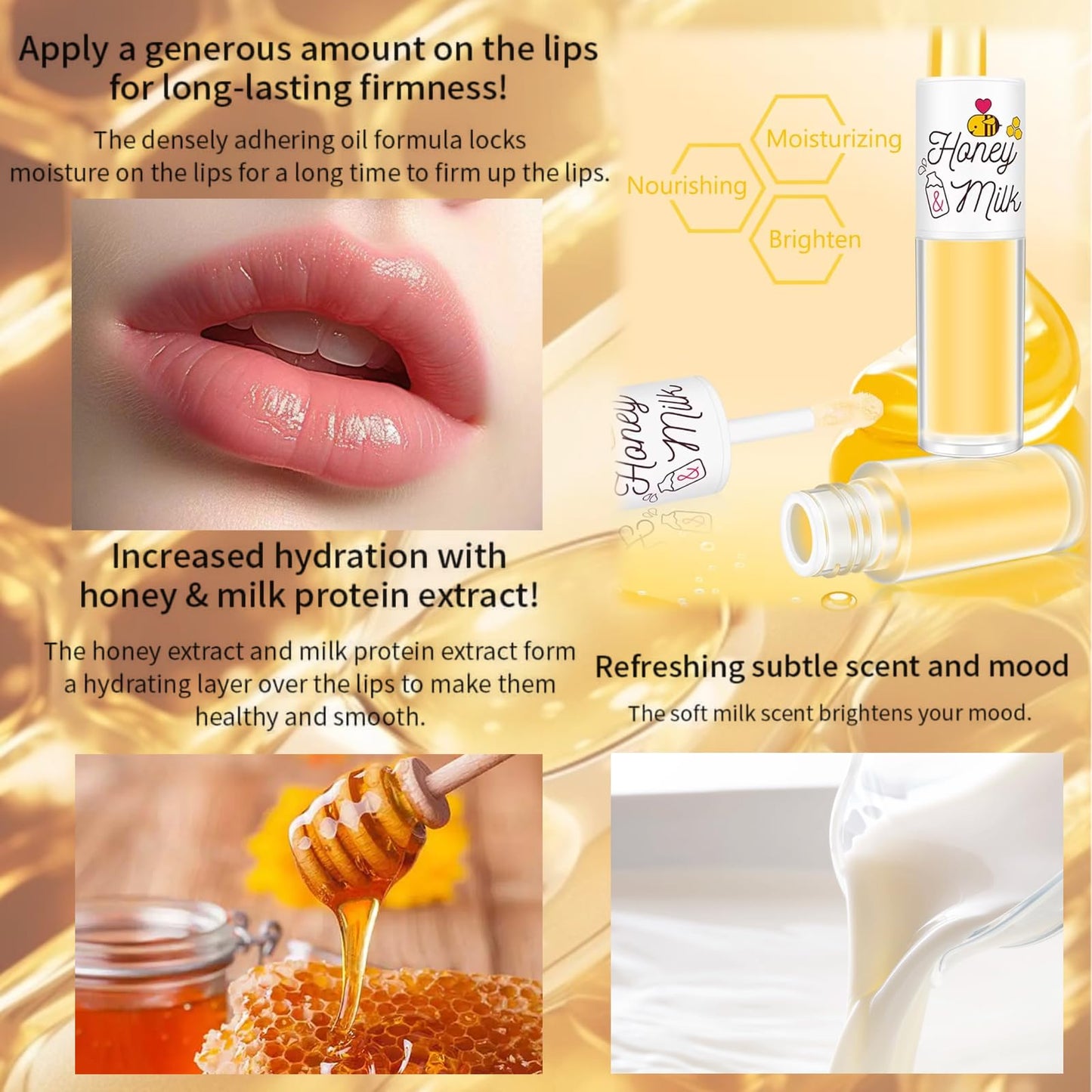 HAORQEE 4PCS Lip Care Set - Lip Mask Lip Balm Lip Scrub Lip Oil, Honeybalm Sleeping Mask Lip Scrub Exfoliator Lip Repair Sets, Moisturizing Hydrating Reduce Lip Lines Lip Balm Set for Dry Peeling Cracked Lips